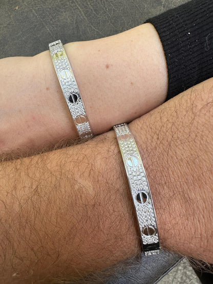 HarlemBling Real Fully Iced MOISSANITE Solid 925 Silver Bangle Bracelet Mens 3 Sizes Mens Ladies