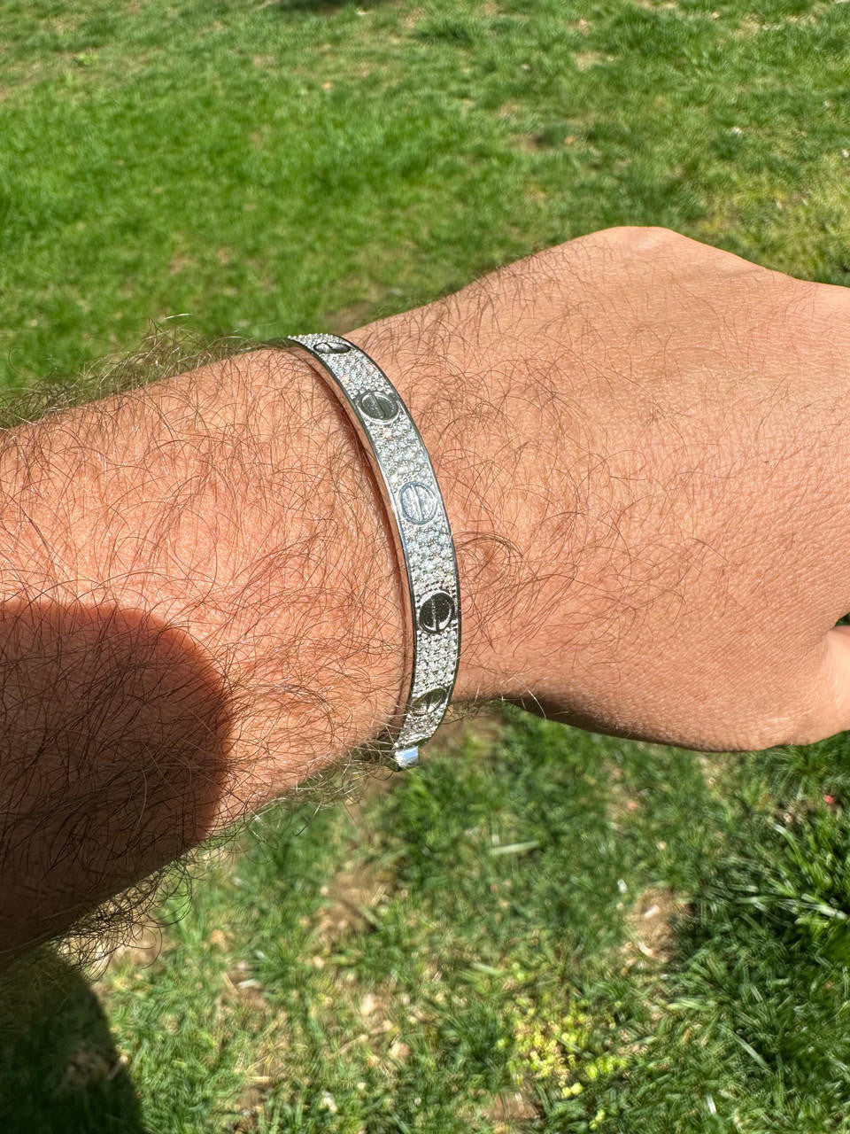 HarlemBling Real Fully Iced MOISSANITE Solid 925 Silver Bangle Bracelet Mens 3 Sizes Mens Ladies