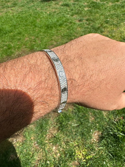 HarlemBling Real Fully Iced MOISSANITE Solid 925 Silver Bangle Bracelet Mens 3 Sizes Mens Ladies