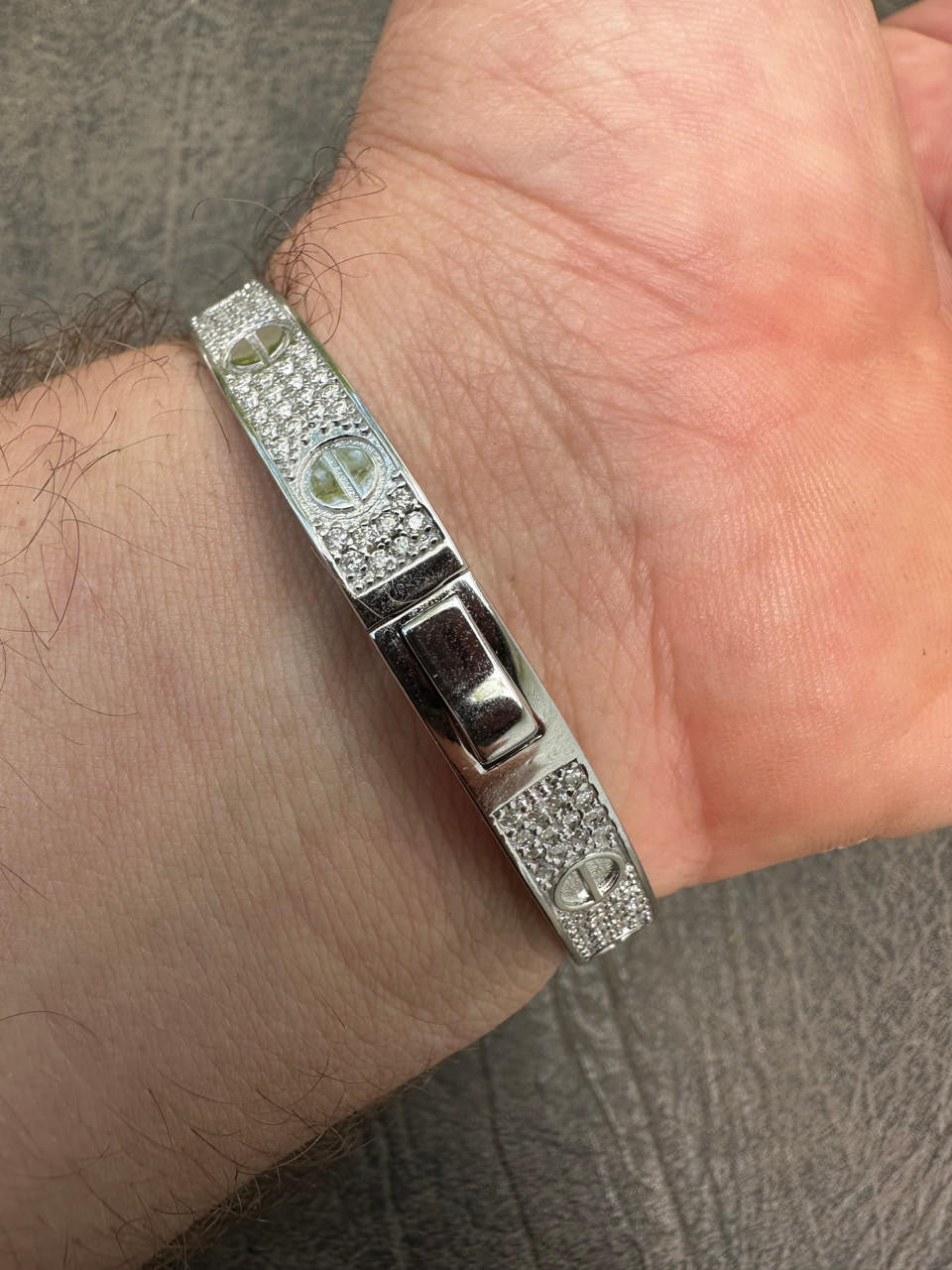 HarlemBling Real Fully Iced MOISSANITE Solid 925 Silver Bangle Bracelet Mens 3 Sizes Mens Ladies