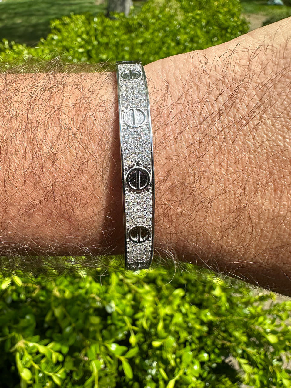 HarlemBling Real Fully Iced MOISSANITE Solid 925 Silver Bangle Bracelet Mens 3 Sizes Mens Ladies