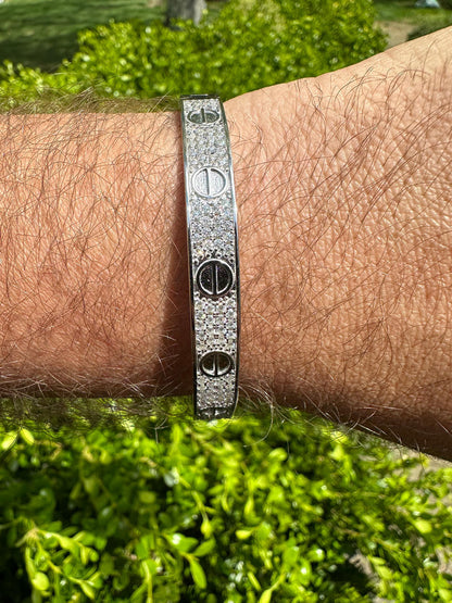 HarlemBling Real Fully Iced MOISSANITE Solid 925 Silver Bangle Bracelet Mens 3 Sizes Mens Ladies