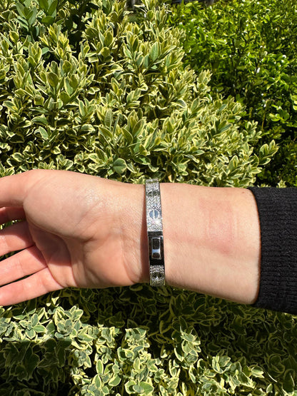 HarlemBling Real Fully Iced MOISSANITE Solid 925 Silver Bangle Bracelet Mens 3 Sizes Mens Ladies