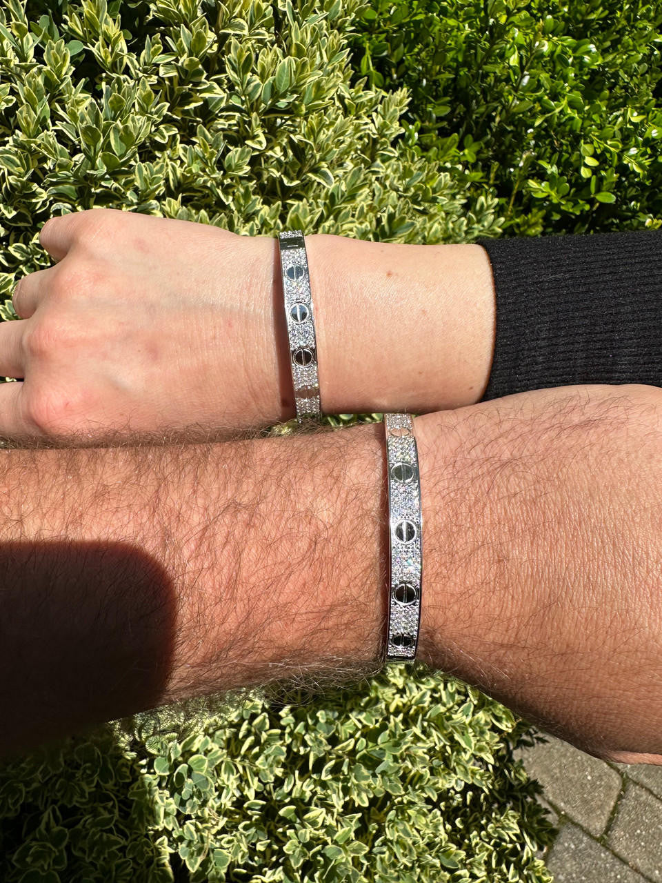 HarlemBling Real Fully Iced MOISSANITE Solid 925 Silver Bangle Bracelet Mens 3 Sizes Mens Ladies