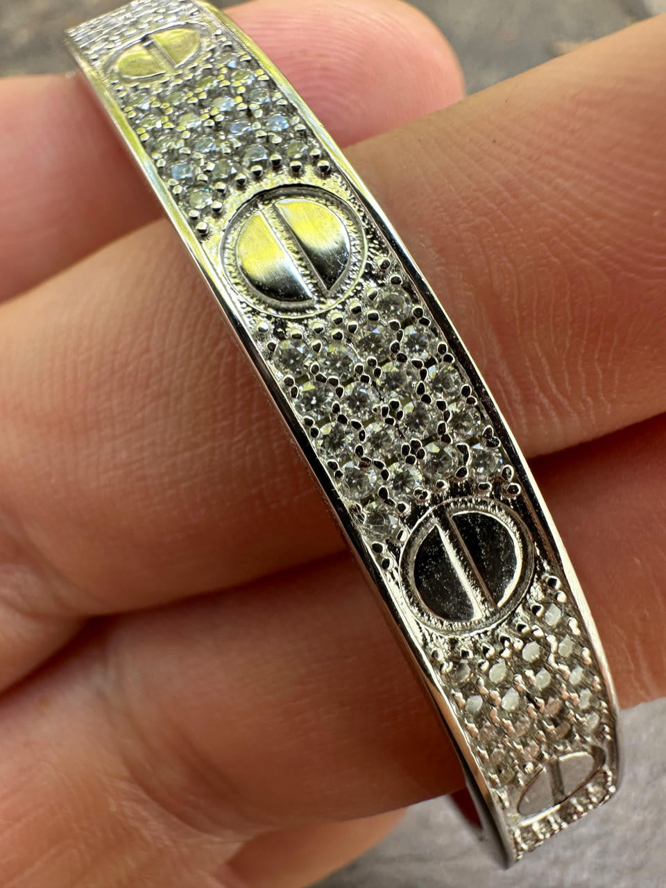 HarlemBling Real Fully Iced MOISSANITE Solid 925 Silver Bangle Bracelet Mens 3 Sizes Mens Ladies