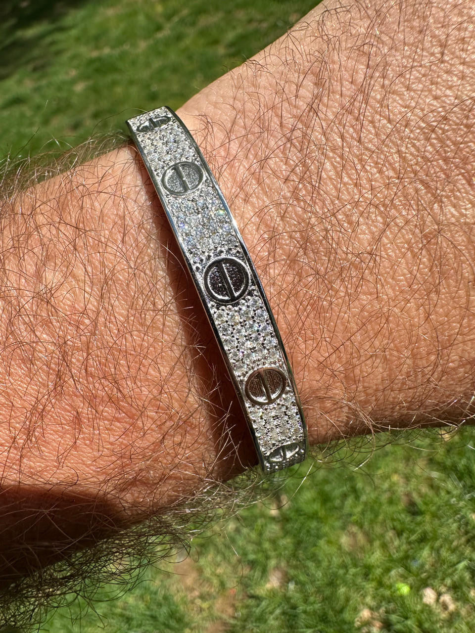 HarlemBling Real Fully Iced MOISSANITE Solid 925 Silver Bangle Bracelet Mens 3 Sizes Mens Ladies