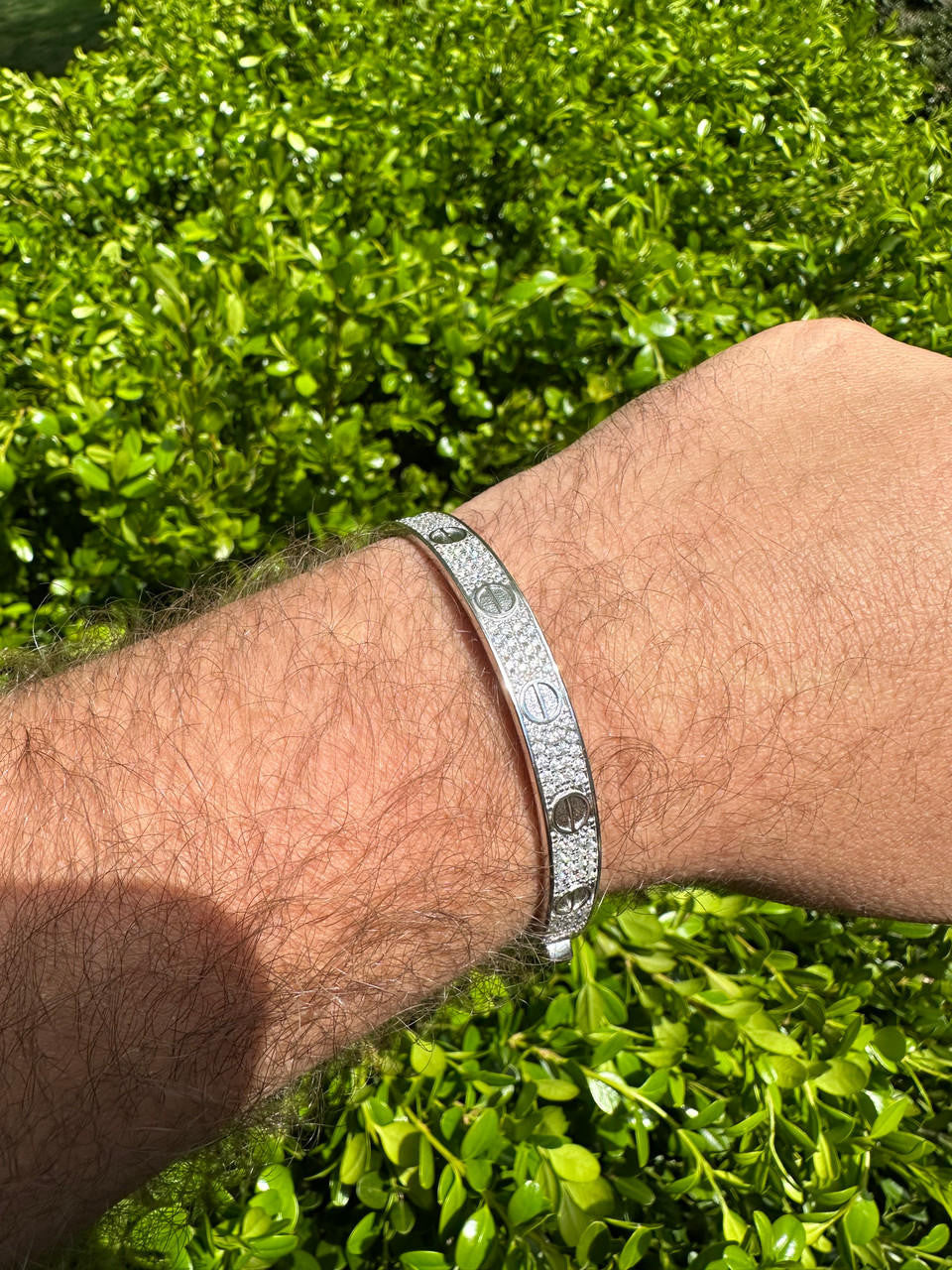 HarlemBling Real Fully Iced MOISSANITE Solid 925 Silver Bangle Bracelet Mens 3 Sizes Mens Ladies