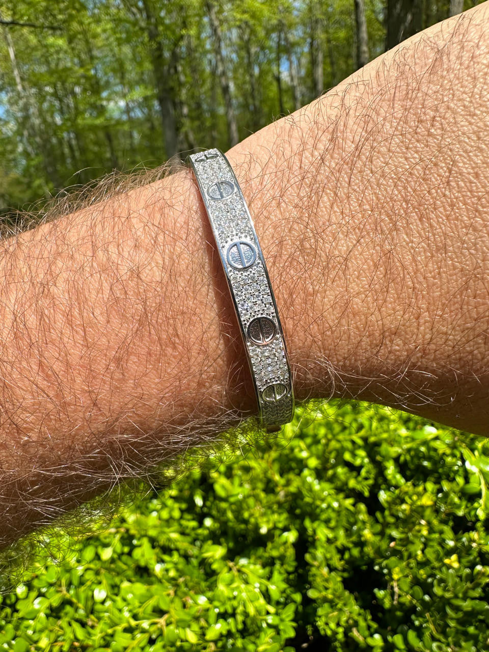 HarlemBling Real Fully Iced MOISSANITE Solid 925 Silver Bangle Bracelet Mens 3 Sizes Mens Ladies