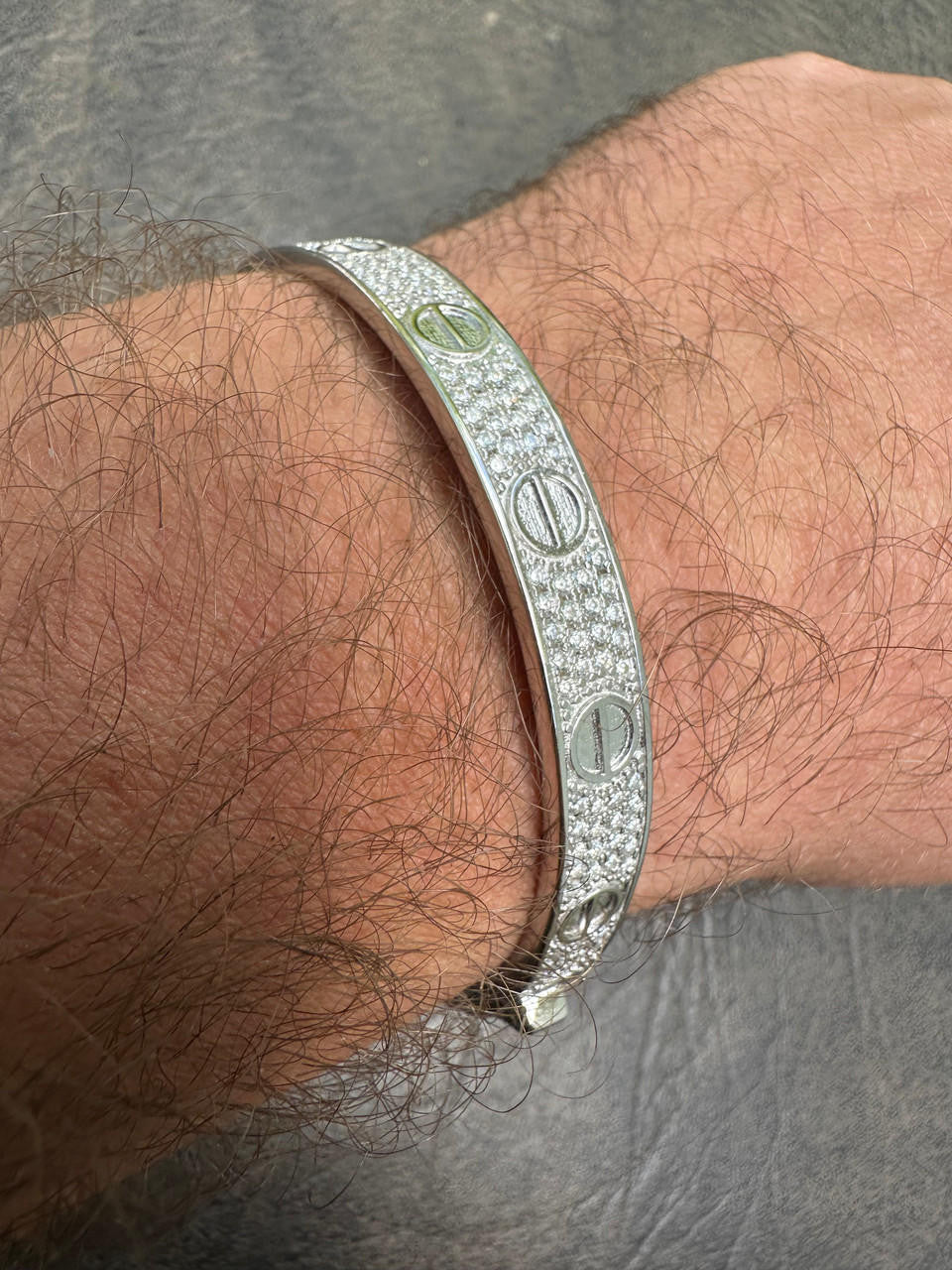 HarlemBling Real Fully Iced MOISSANITE Solid 925 Silver Bangle Bracelet Mens 3 Sizes Mens Ladies