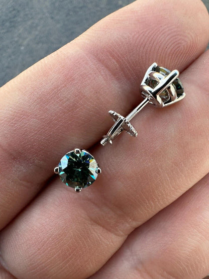 HarlemBling Real Green Moissanite Screwback Stud Earrings 925 Silver 3-8mm Iced Pass Tester