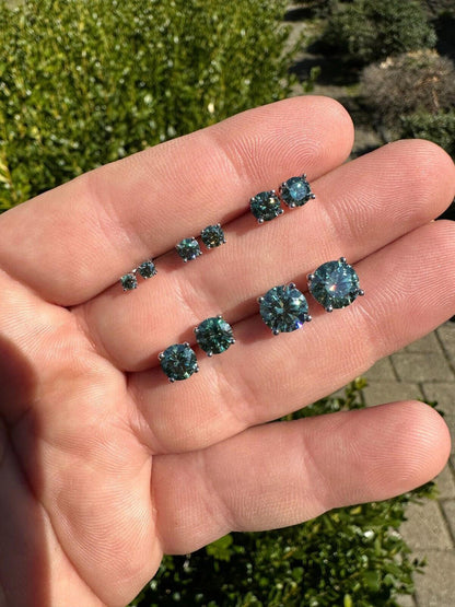 HarlemBling Real Green Moissanite Screwback Stud Earrings 925 Silver 3-8mm Iced Pass Tester