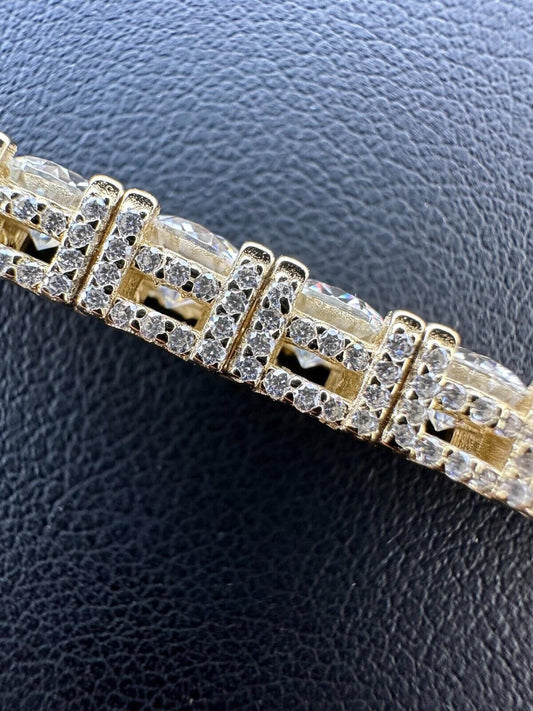 HarlemBling Real Iced 5mm MOISSANITE Tennis Bracelet 14k Gold Over 925 - Stones On All Sides