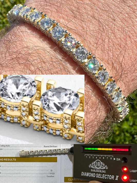 HarlemBling Real Iced 5mm MOISSANITE Tennis Bracelet 14k Gold Over 925 - Stones On All Sides
