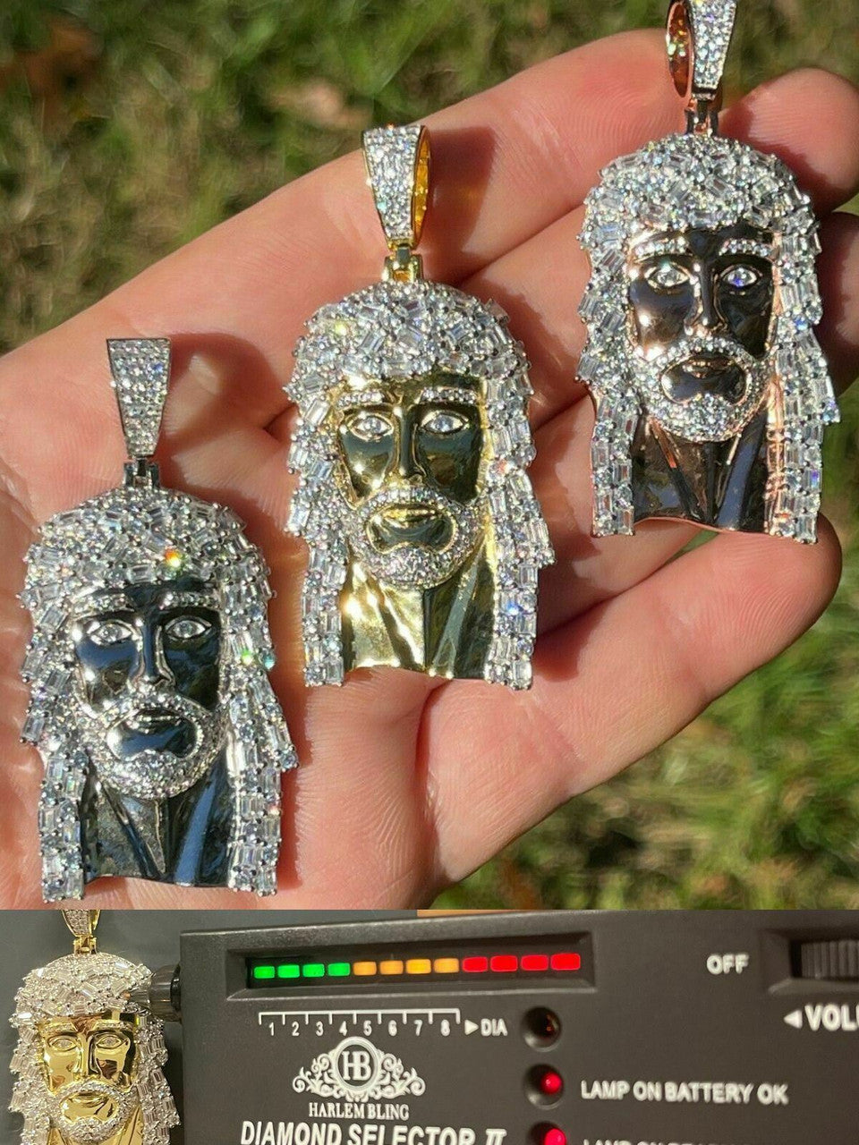 HarlemBling Real Iced 6ct MOISSANITE Jesus Pendant 925 Silver Yellow Rose Gold Baguette Mens