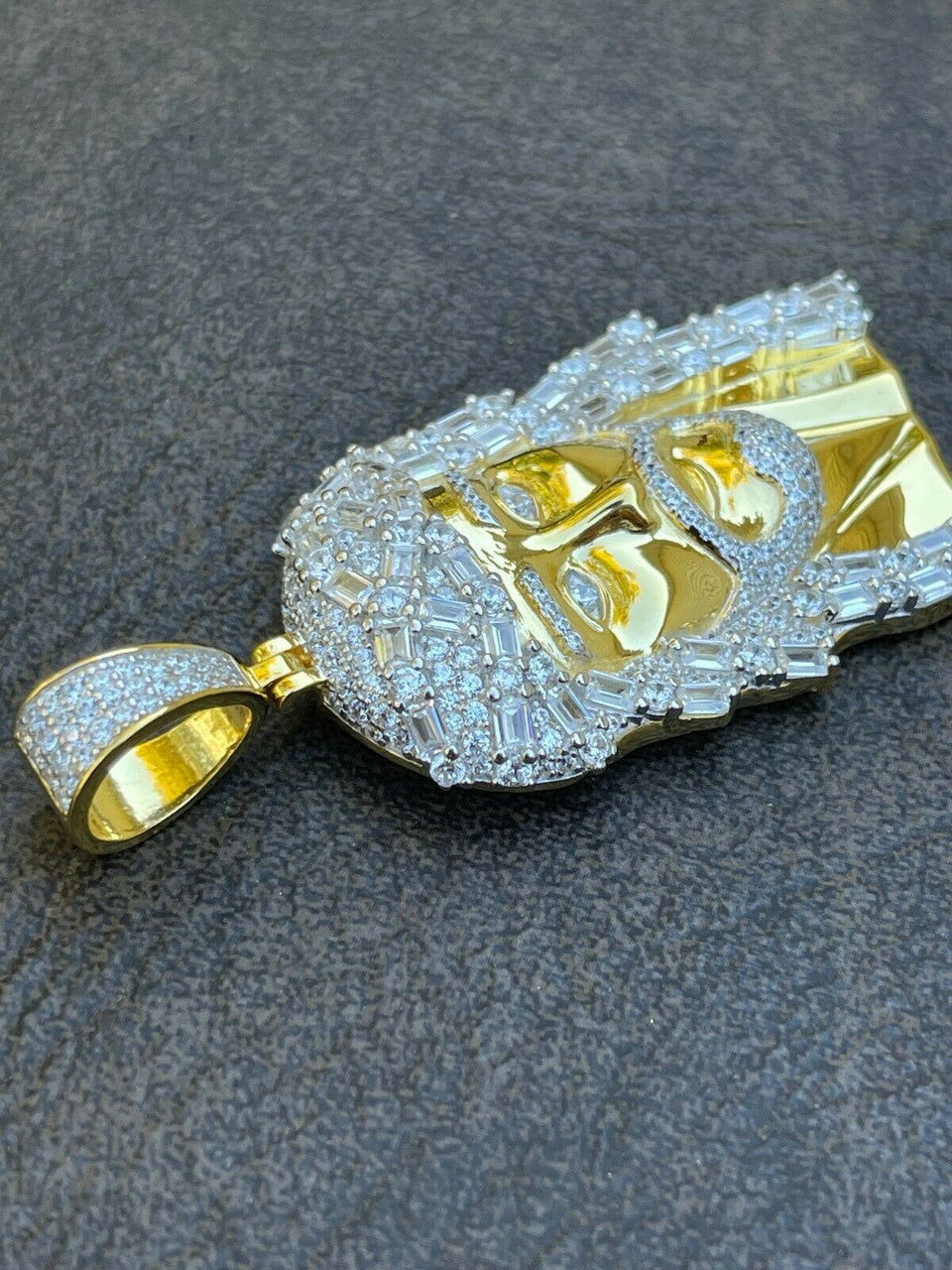 HarlemBling Real Iced 6ct MOISSANITE Jesus Pendant 925 Silver Yellow Rose Gold Baguette Mens