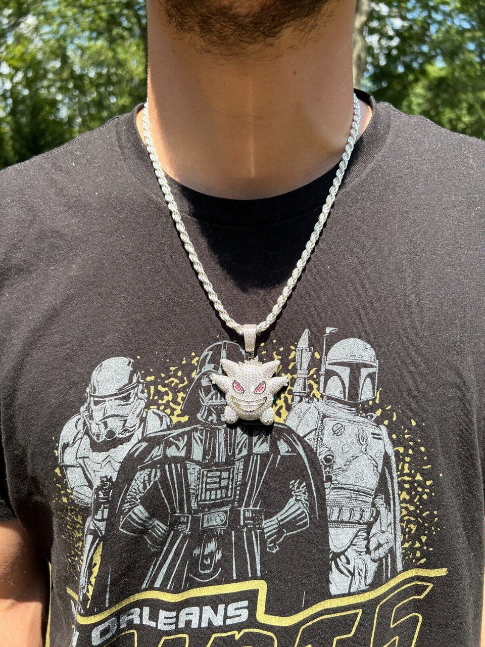 HarlemBling Real Iced CZ Hip Hop 925 Sterling Silver Gengar Pokemon Pendant Necklace Mens