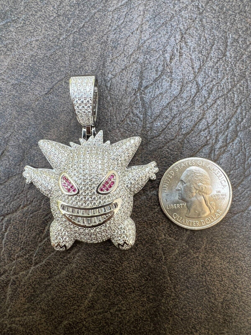 HarlemBling Real Iced CZ Hip Hop 925 Sterling Silver Gengar Pokemon Pendant Necklace Mens