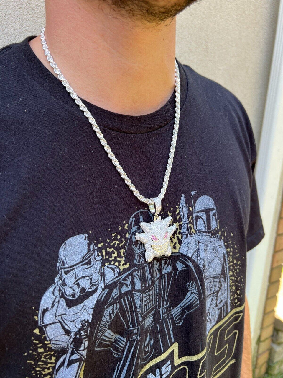 HarlemBling Real Iced CZ Hip Hop 925 Sterling Silver Gengar Pokemon Pendant Necklace Mens