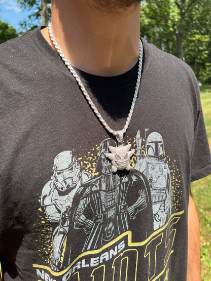 HarlemBling Real Iced CZ Hip Hop 925 Sterling Silver Gengar Pokemon Pendant Necklace Mens