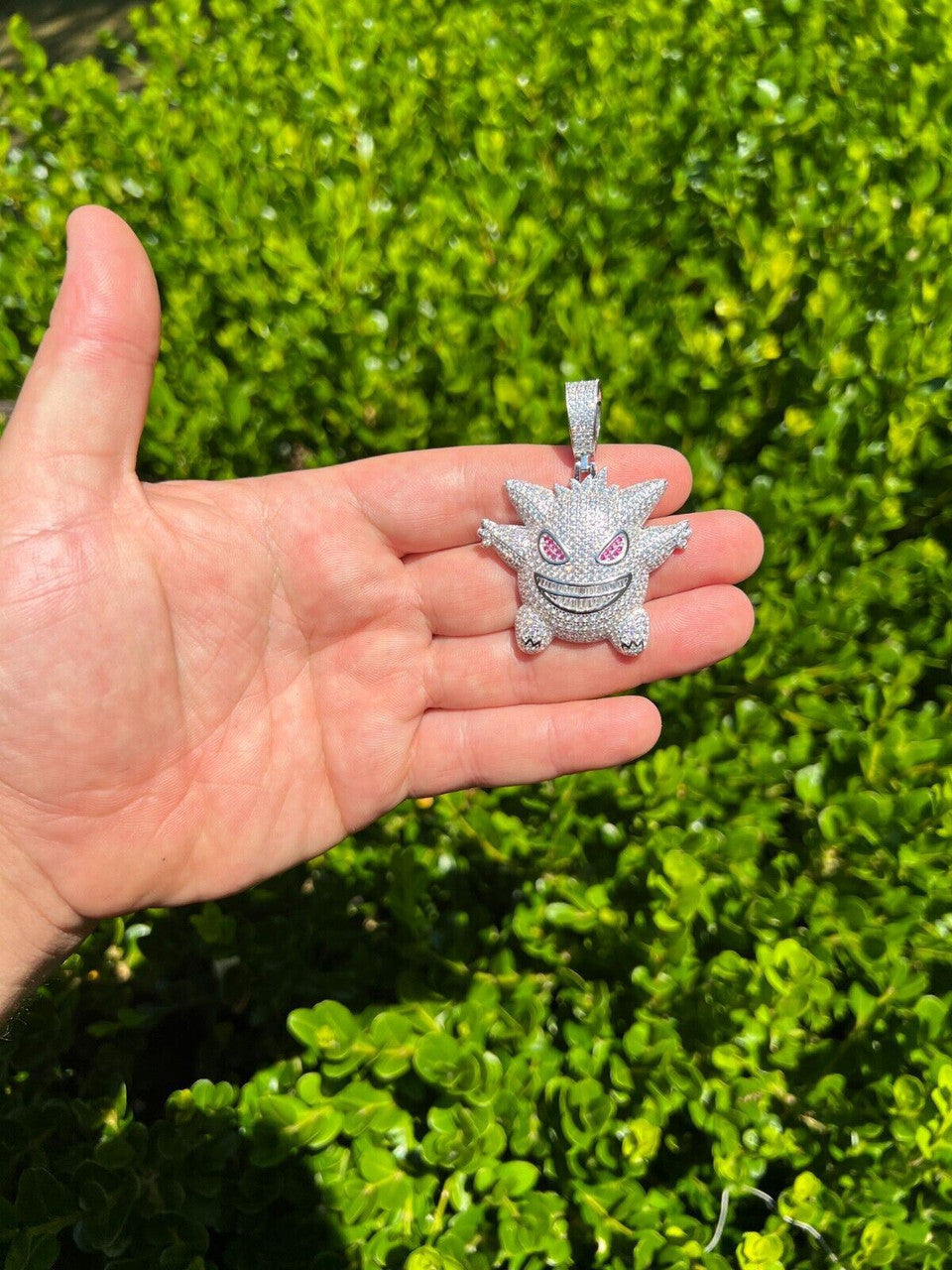 HarlemBling Real Iced CZ Hip Hop 925 Sterling Silver Gengar Pokemon Pendant Necklace Mens