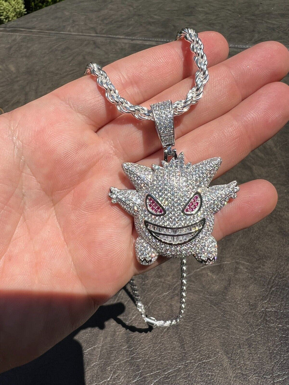 HarlemBling Real Iced CZ Hip Hop 925 Sterling Silver Gengar Pokemon Pendant Necklace Mens
