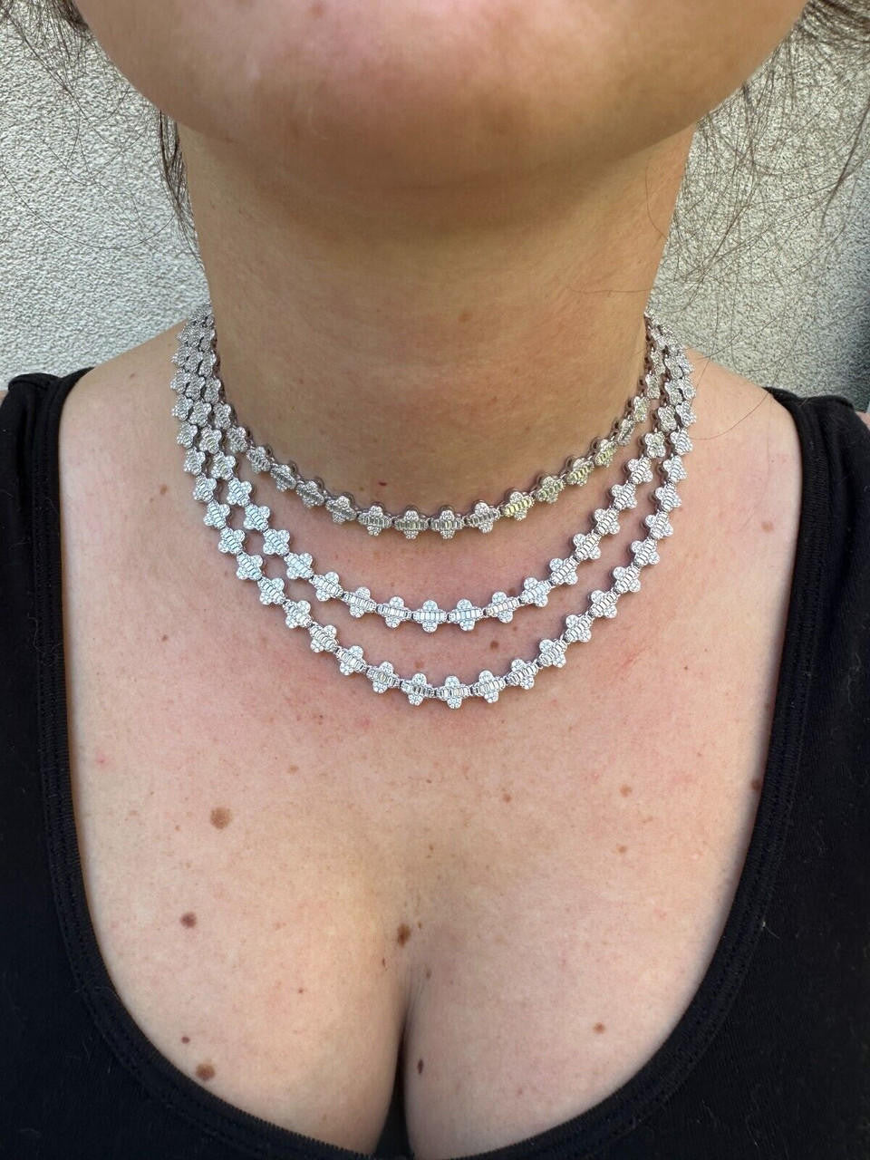 Real Iced MOISSANITE Baguette Clover Tennis Chain Necklace - VVS D