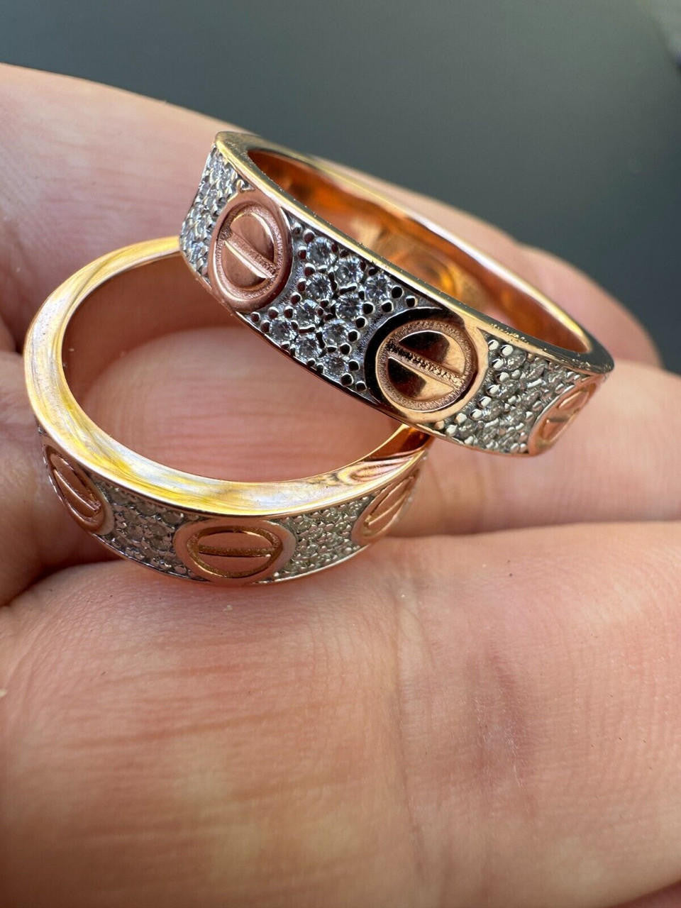 HarlemBling Real Iced Moissanite Eternity Band Wedding Screw Ring 14k Rose Gold 925 Silver