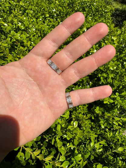 HarlemBling Real Iced Moissanite Eternity Band Wedding Screw Ring 14k Rose Gold 925 Silver