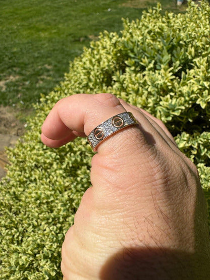 HarlemBling Real Iced Moissanite Eternity Band Wedding Screw Ring 14k Rose Gold 925 Silver