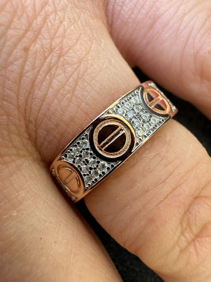 HarlemBling Real Iced Moissanite Eternity Band Wedding Screw Ring 14k Rose Gold 925 Silver