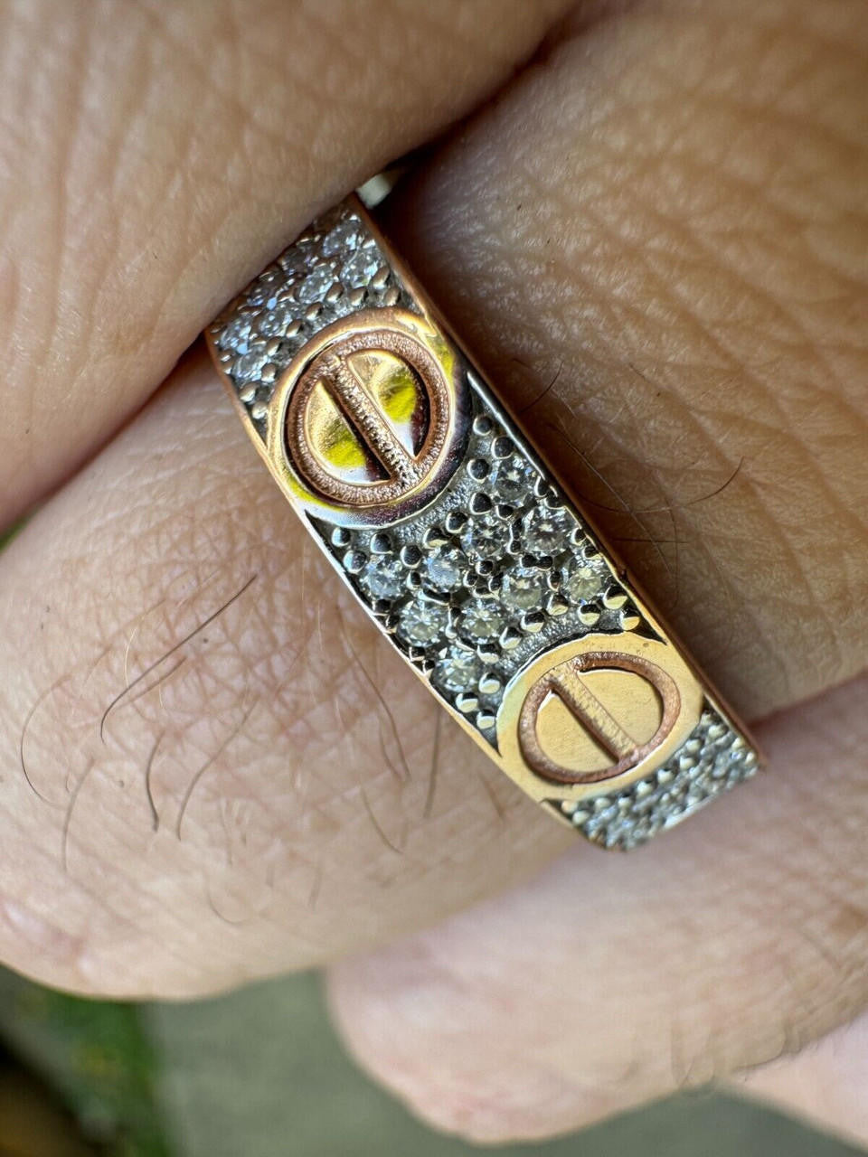 HarlemBling Real Iced Moissanite Eternity Band Wedding Screw Ring 14k Rose Gold 925 Silver