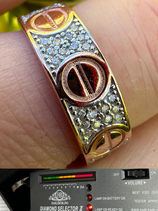 HarlemBling Real Iced Moissanite Eternity Band Wedding Screw Ring 14k Rose Gold 925 Silver