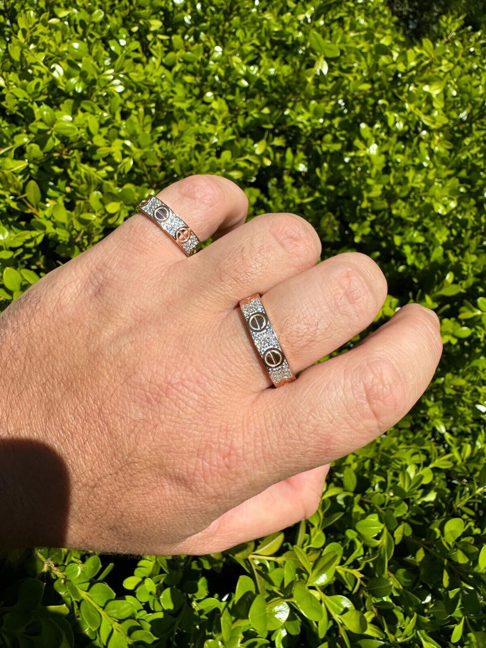 HarlemBling Real Iced Moissanite Eternity Band Wedding Screw Ring 14k Rose Gold 925 Silver