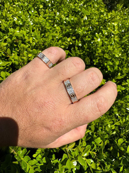 HarlemBling Real Iced Moissanite Eternity Band Wedding Screw Ring 14k Rose Gold 925 Silver