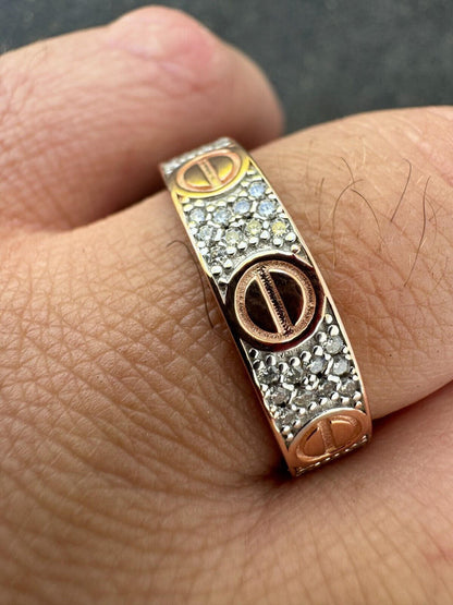 HarlemBling Real Iced Moissanite Eternity Band Wedding Screw Ring 14k Rose Gold 925 Silver