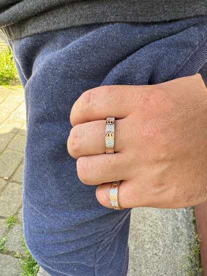 HarlemBling Real Iced Moissanite Eternity Band Wedding Screw Ring 14k Rose Gold 925 Silver