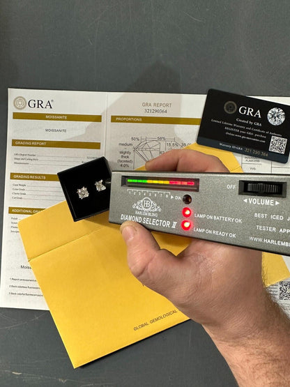 HarlemBling Real Iced Moissanite Stud Earrings Asscher Cut 14k Gold Over 925 Silver 4mm-8mm