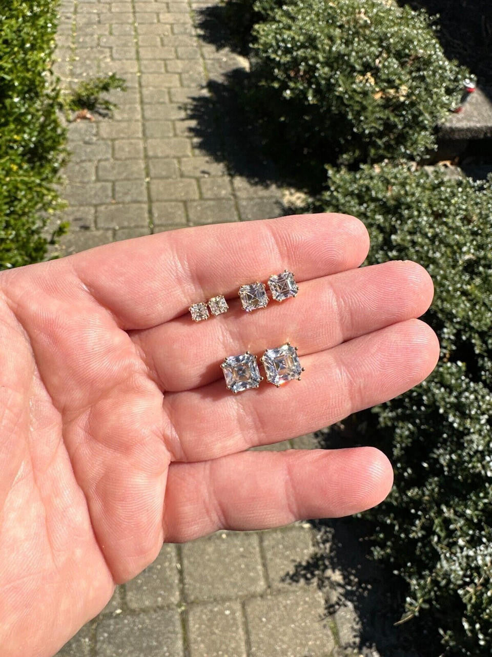 HarlemBling Real Iced Moissanite Stud Earrings Asscher Cut 14k Gold Over 925 Silver 4mm-8mm