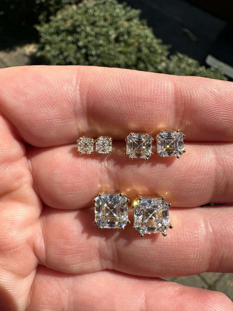 HarlemBling Real Iced Moissanite Stud Earrings Asscher Cut 14k Gold Over 925 Silver 4mm-8mm