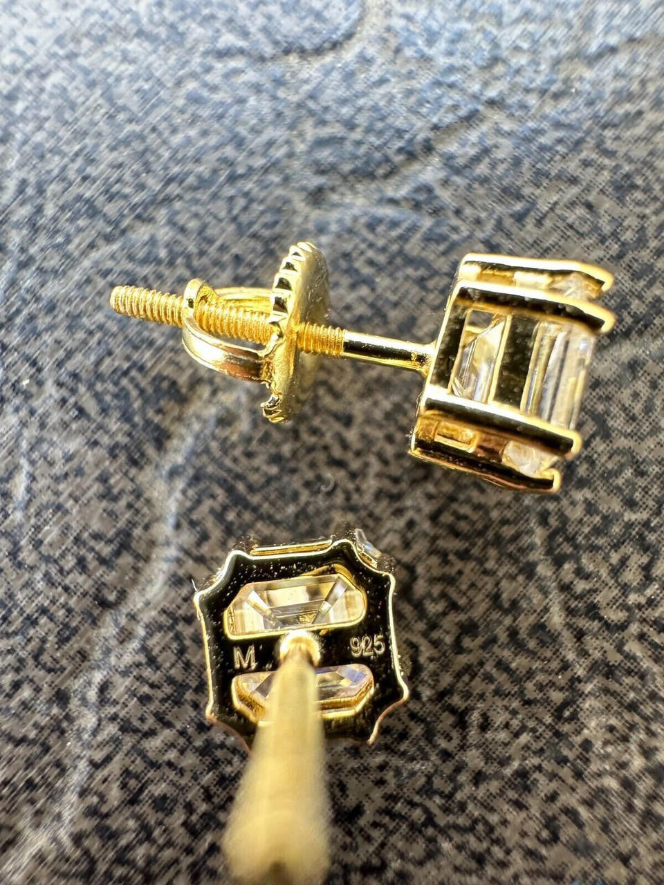 HarlemBling Real Iced Moissanite Stud Earrings Asscher Cut 14k Gold Over 925 Silver 4mm-8mm