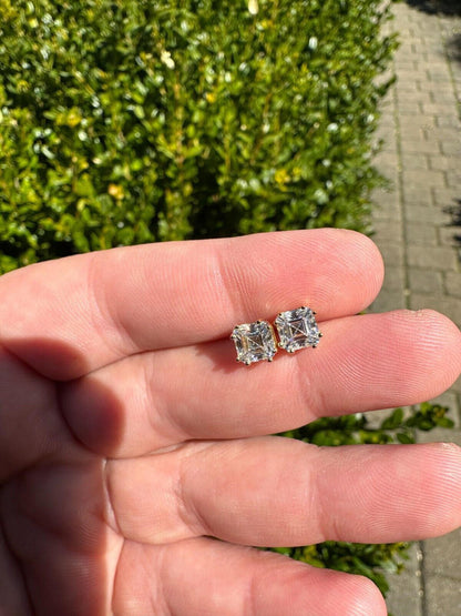 HarlemBling Real Iced Moissanite Stud Earrings Asscher Cut 14k Gold Over 925 Silver 4mm-8mm