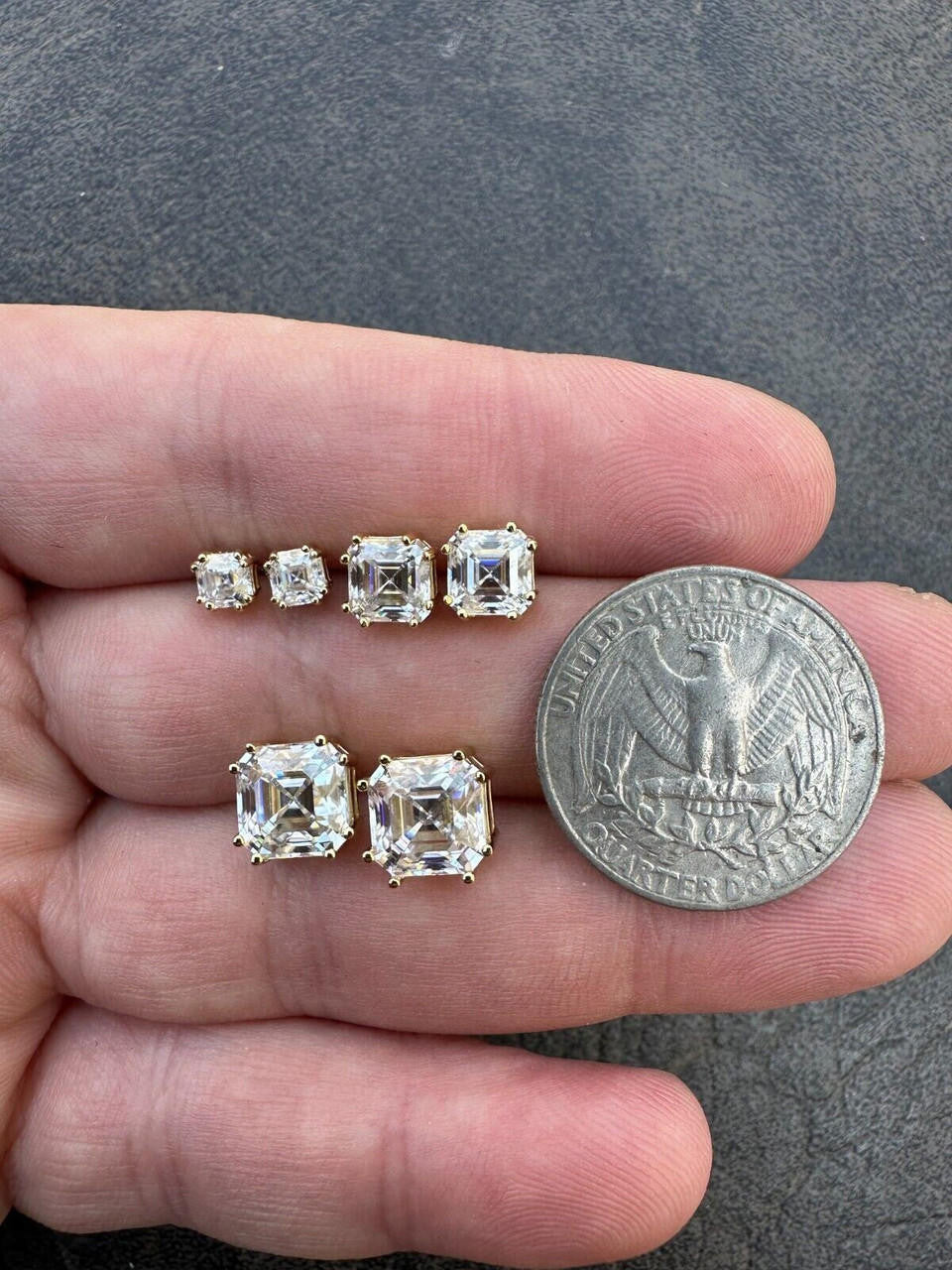 HarlemBling Real Iced Moissanite Stud Earrings Asscher Cut 14k Gold Over 925 Silver 4mm-8mm