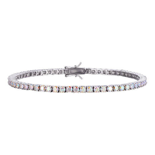 HarlemBling Real Iced Opal Rainbow MOISSANITE 3mm Tennis Bracelet 925 Silver Diamond Tester