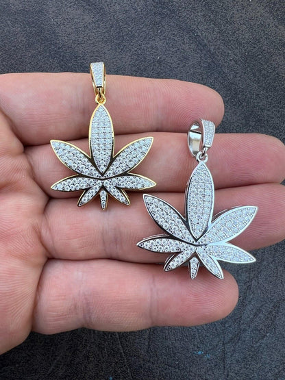HarlemBling Real Iced VVS MOISSANITE 925 Silver/Gold Plated Marijuana Weed Pendant Necklace