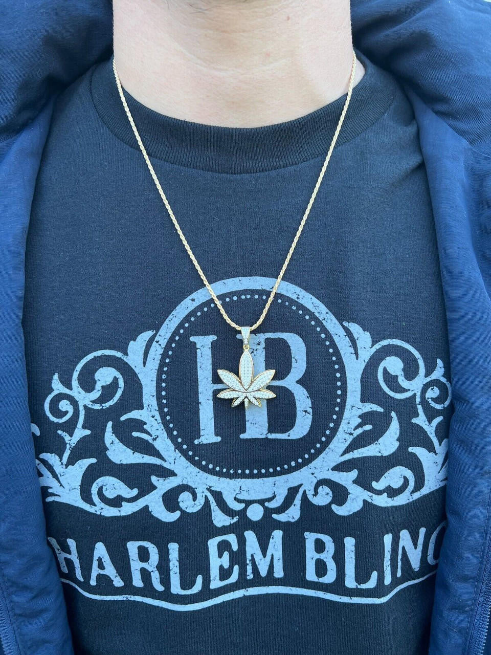 HarlemBling Real Iced VVS MOISSANITE 925 Silver/Gold Plated Marijuana Weed Pendant Necklace