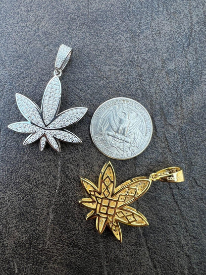 HarlemBling Real Iced VVS MOISSANITE 925 Silver/Gold Plated Marijuana Weed Pendant Necklace
