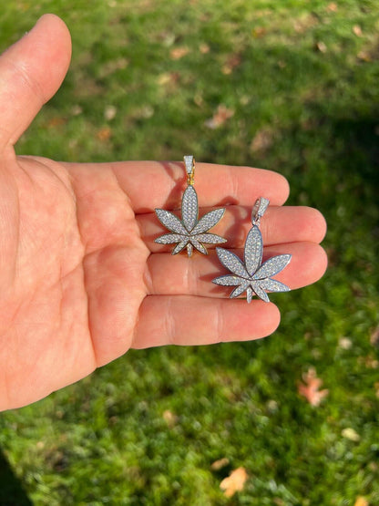 HarlemBling Real Iced VVS MOISSANITE 925 Silver/Gold Plated Marijuana Weed Pendant Necklace