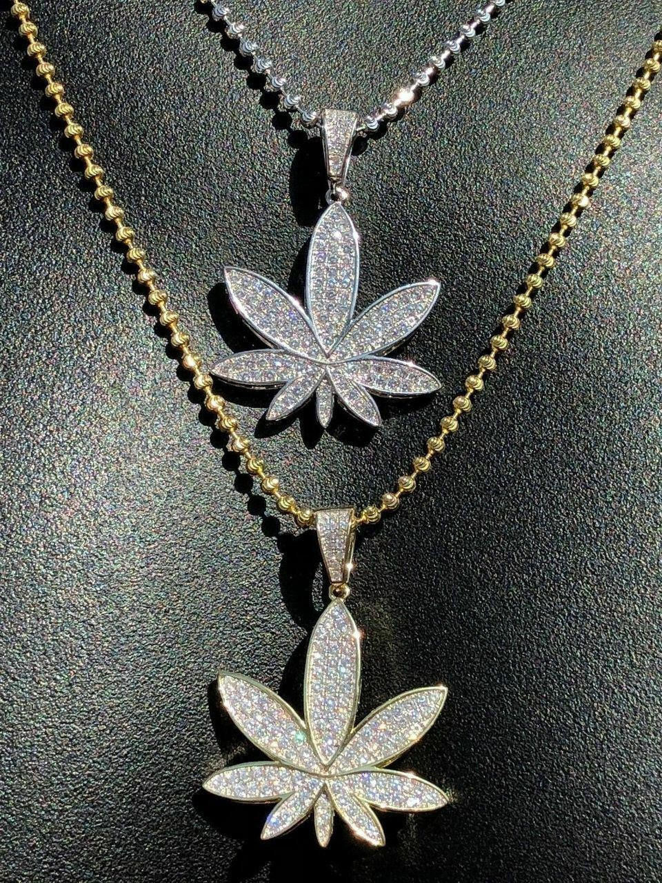 HarlemBling Real Iced VVS MOISSANITE 925 Silver/Gold Plated Marijuana Weed Pendant Necklace