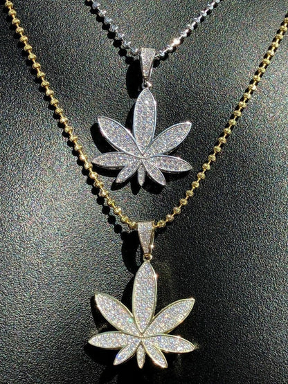 HarlemBling Real Iced VVS MOISSANITE 925 Silver/Gold Plated Marijuana Weed Pendant Necklace