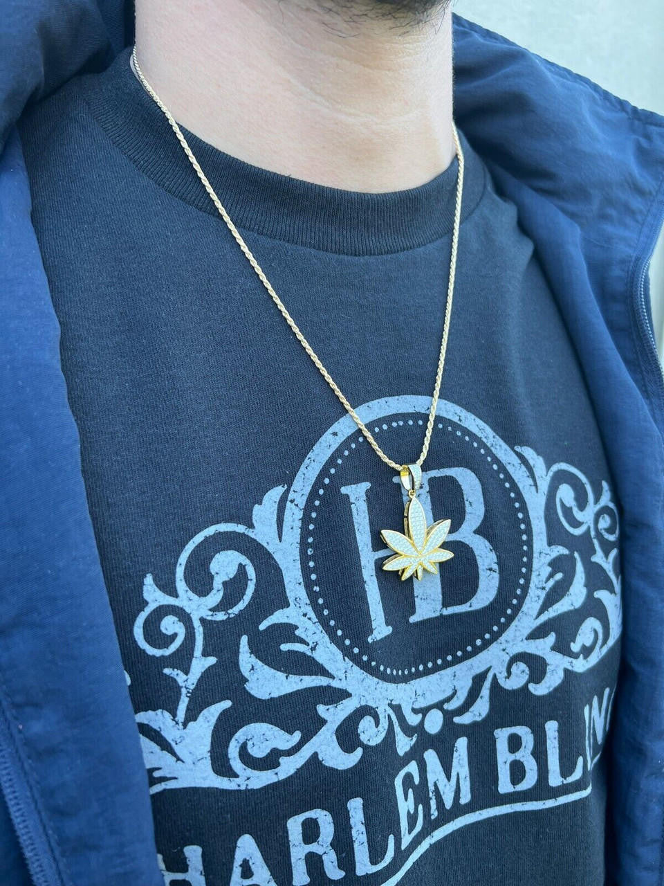 HarlemBling Real Iced VVS MOISSANITE 925 Silver/Gold Plated Marijuana Weed Pendant Necklace